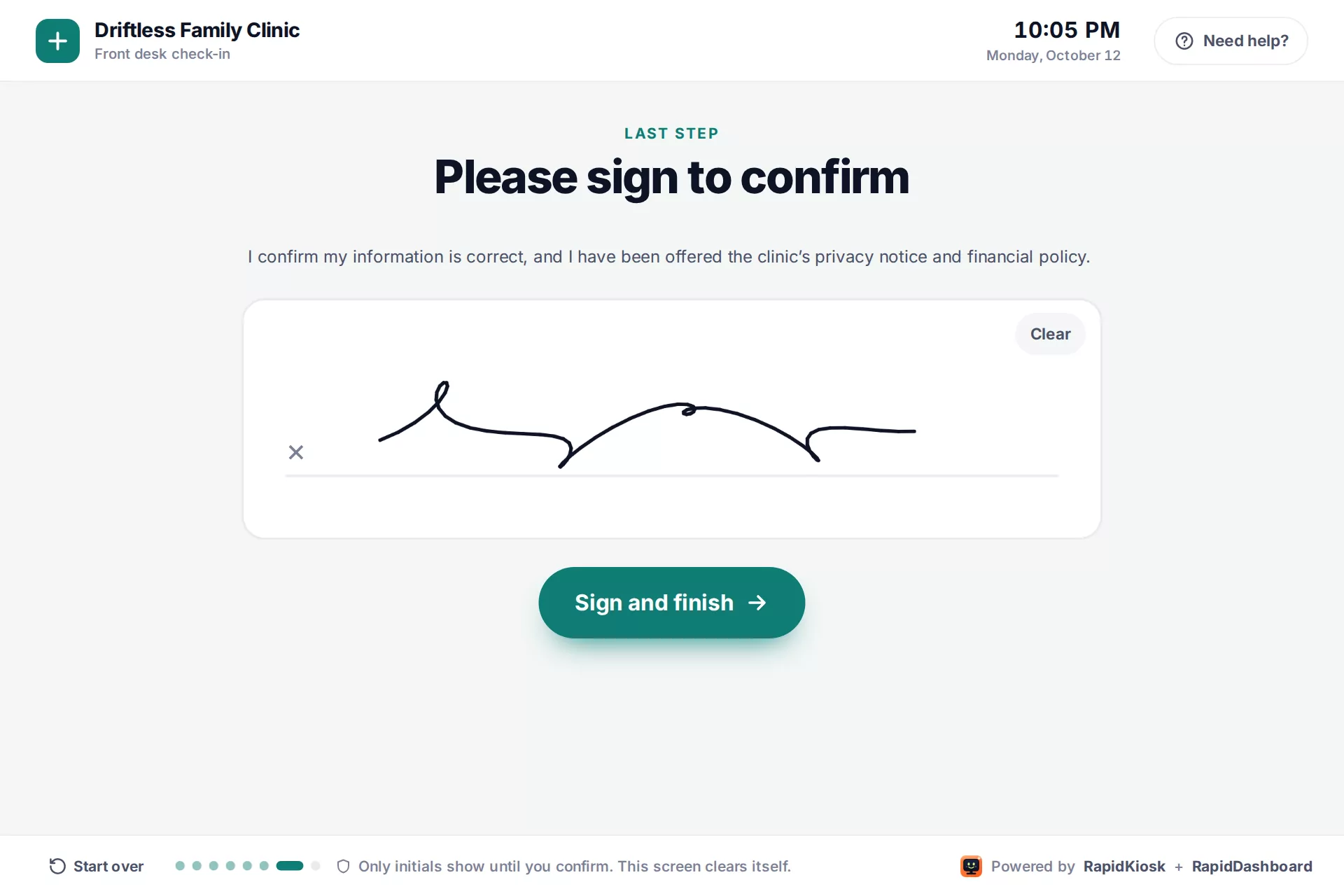 Please sign to confirm, with a finger signature