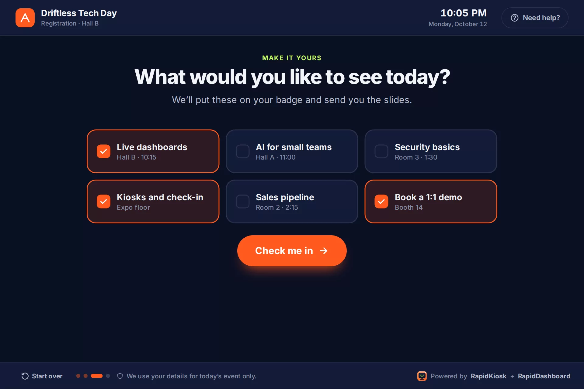 Event check-in: What would you like to see today?