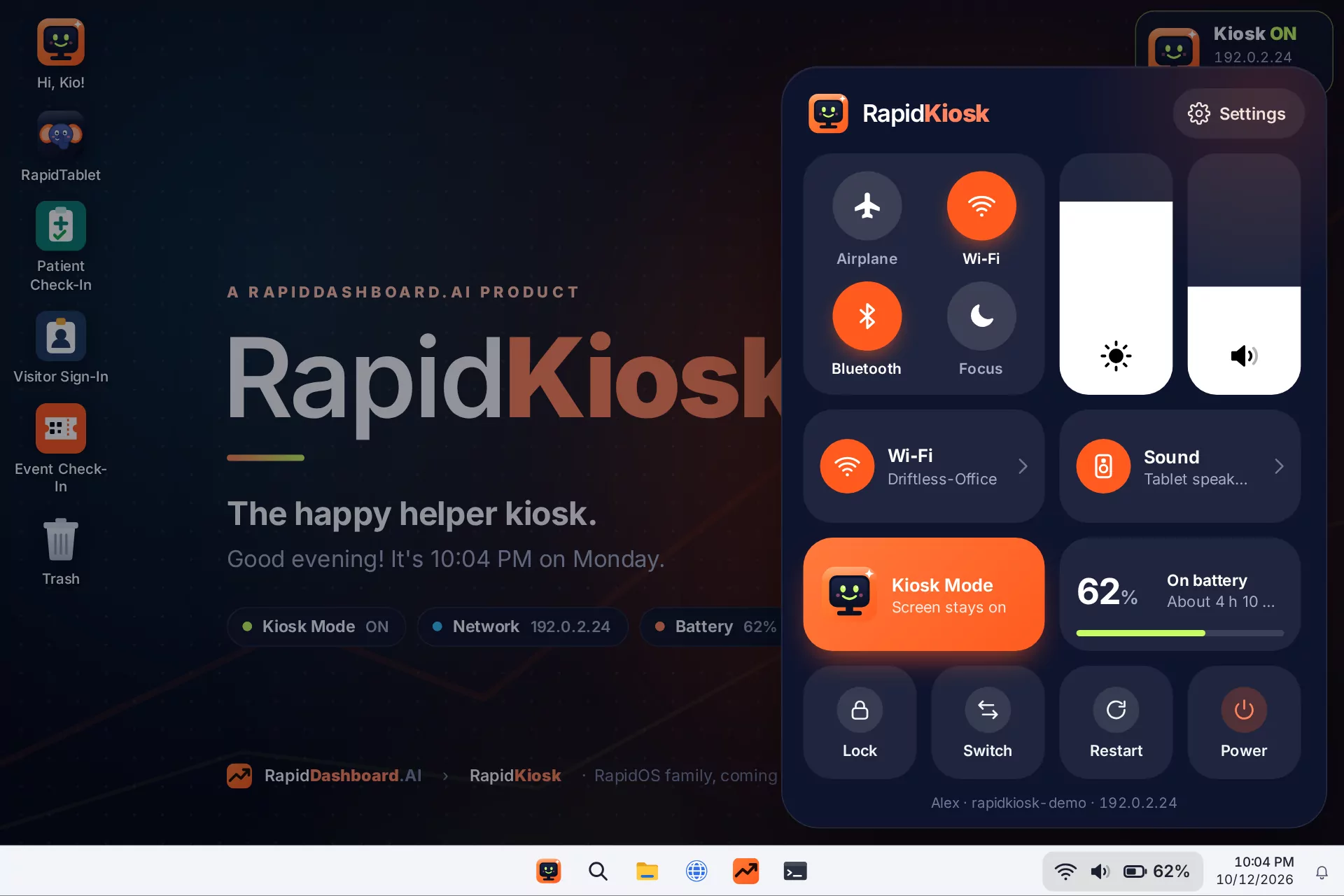 Control Center open over the desktop