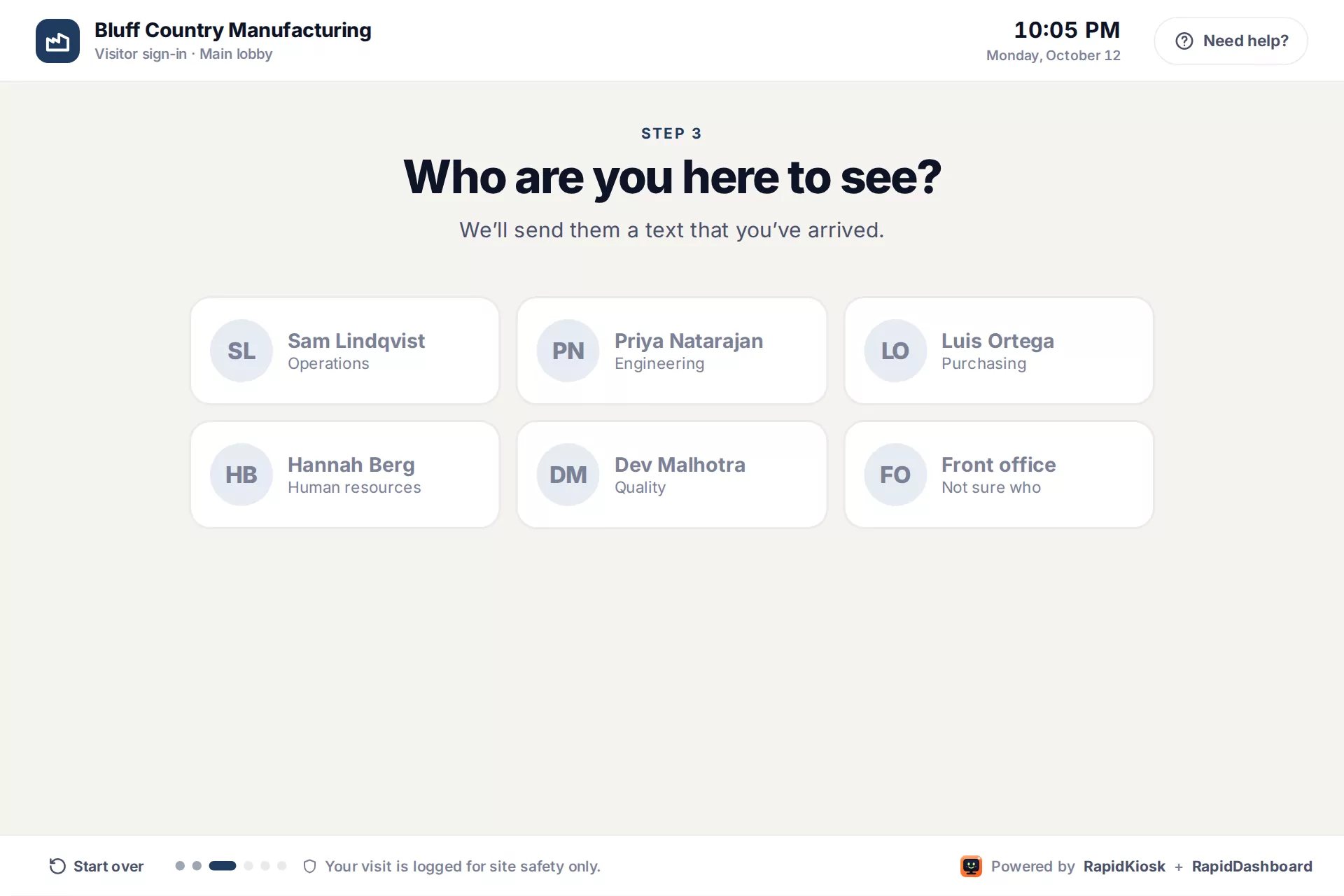 Visitor sign-in: Who are you here to see?