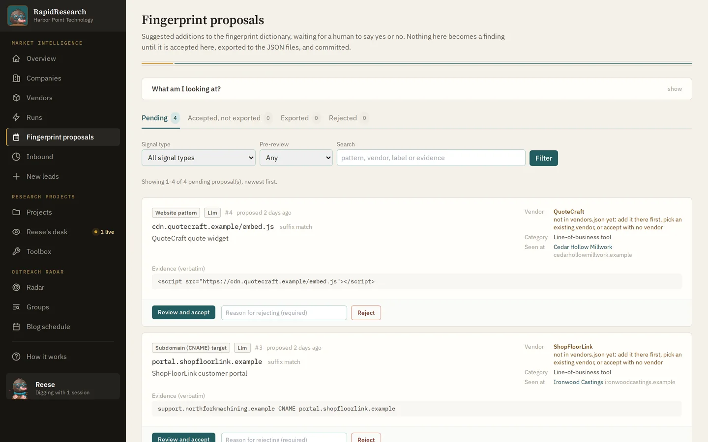 RapidResearch, Proposals: A person says yes