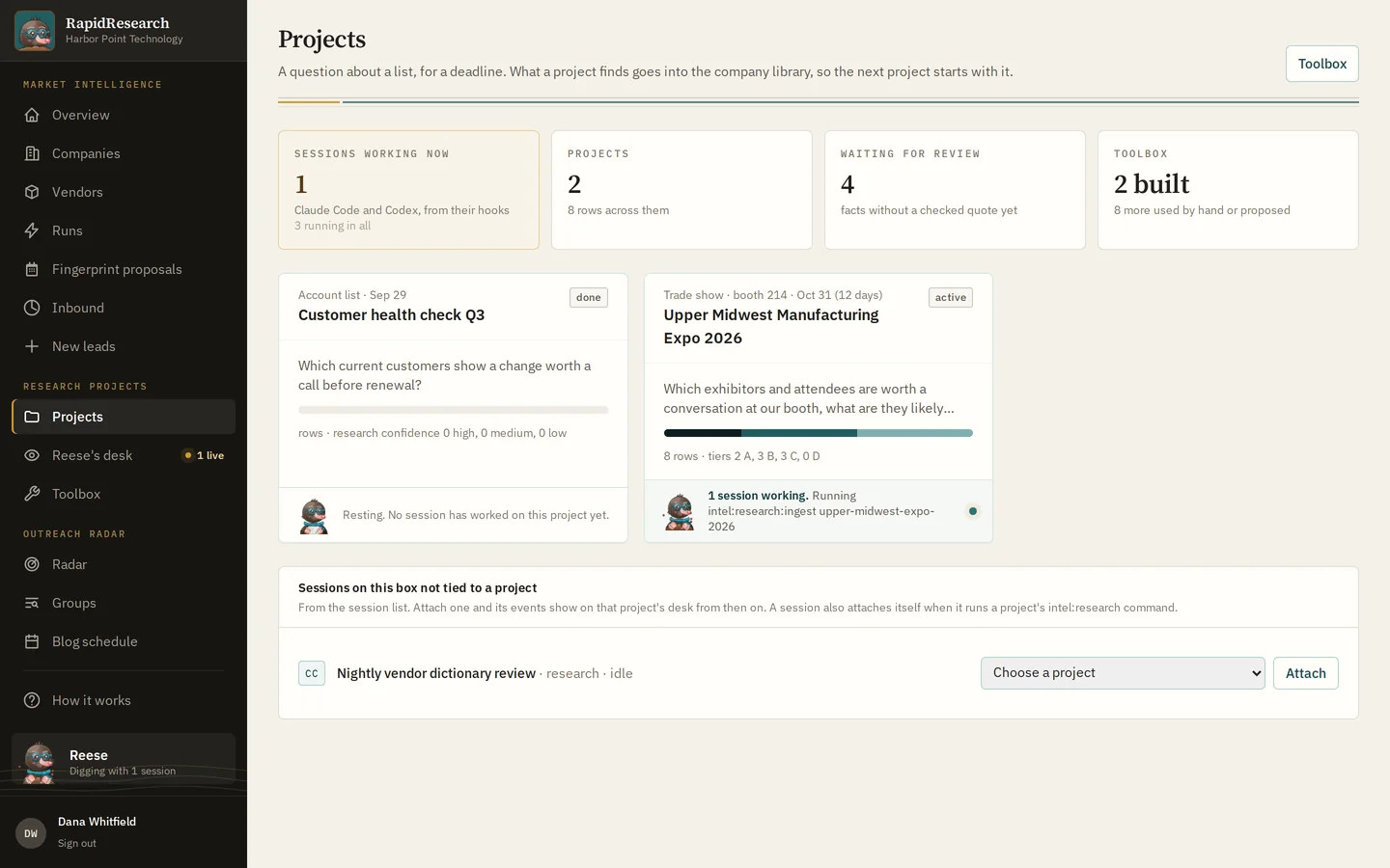 RapidResearch, Projects: A question about a list