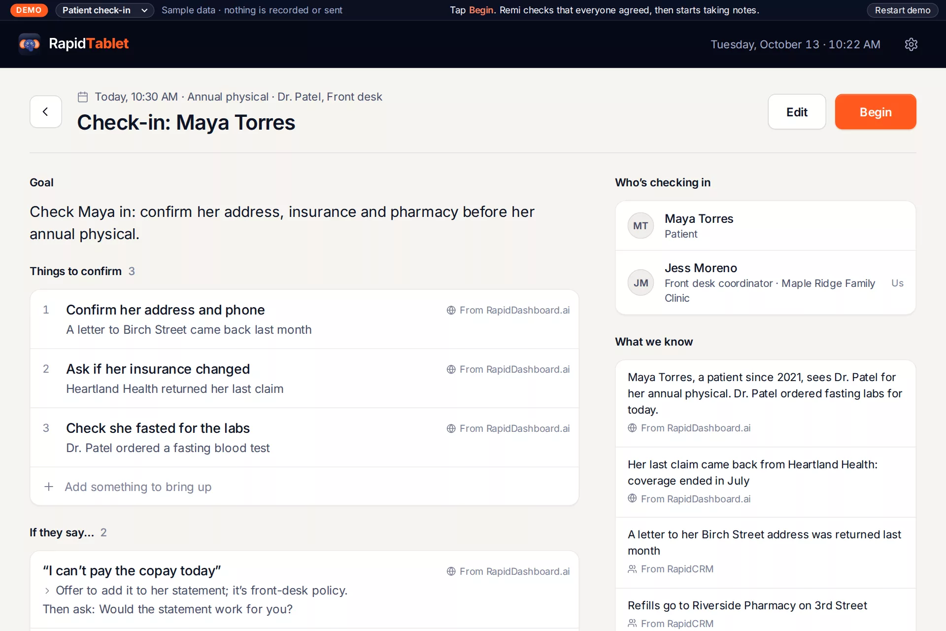 Briefing for Maya Torres's check-in